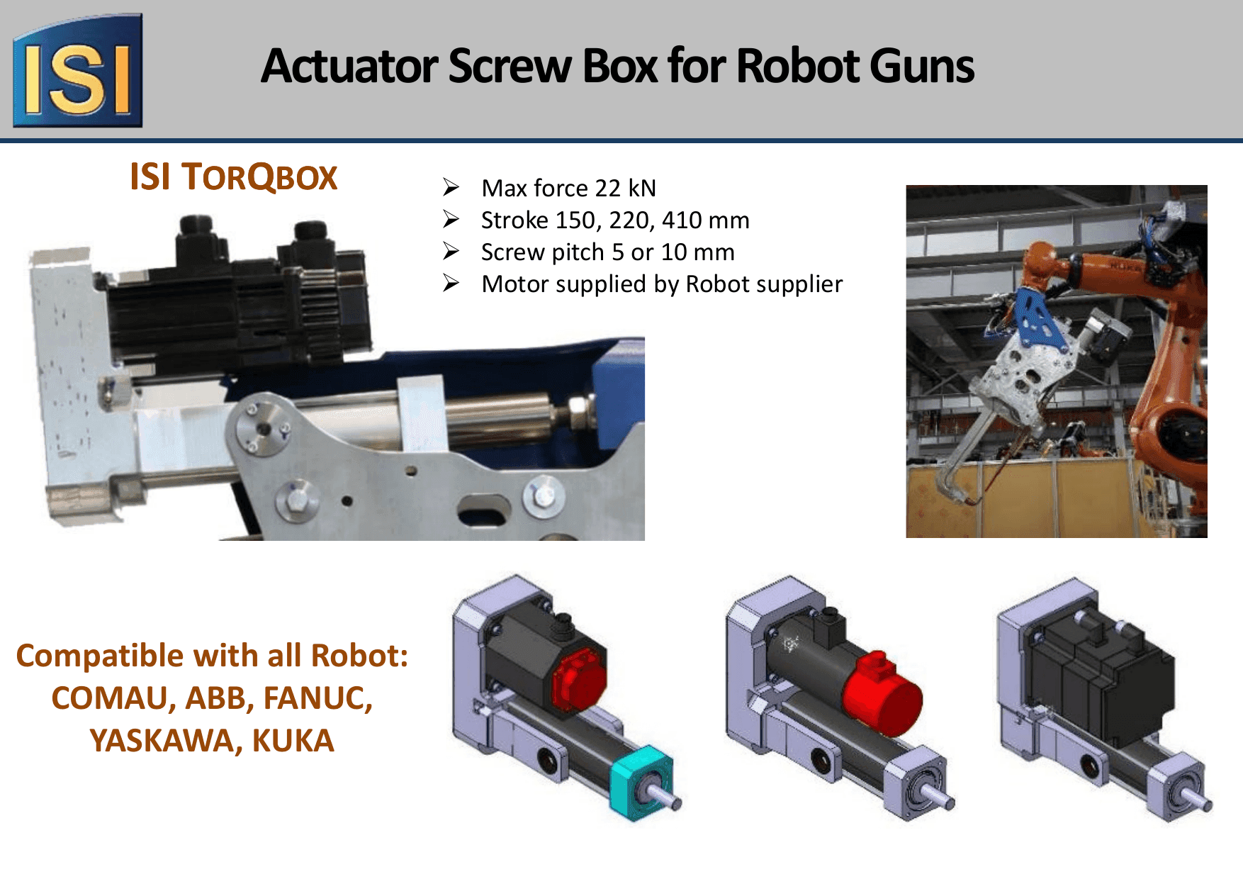 ISI TorqBox aktüatör vida kutusu — teknik özellikler + robot uyumluluk listesi