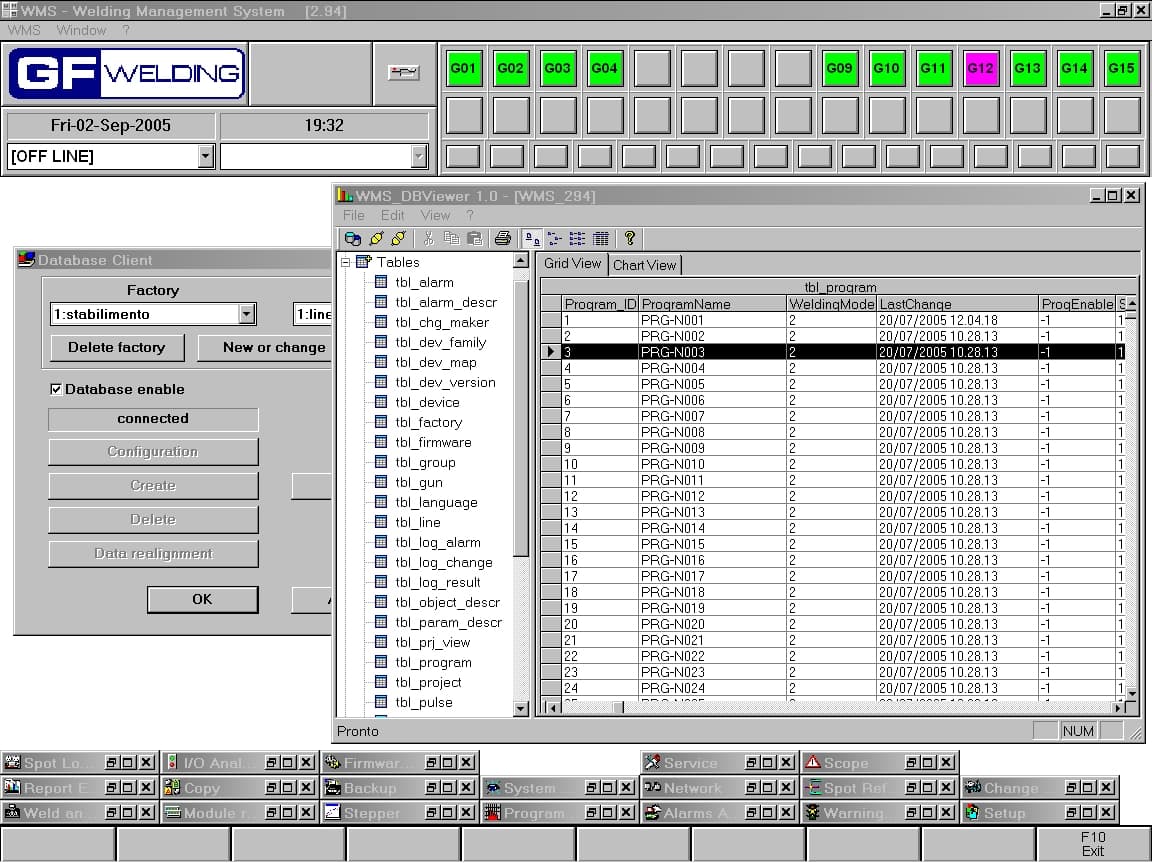 WMS Veritabanı görüntüleyici — program listesi tablosu