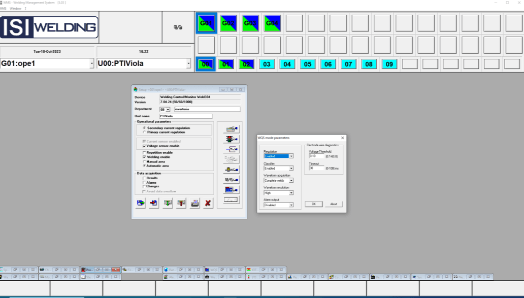 WQS cihaz kurulum ekranı — WQS modu parametreleri iletişim kutusu